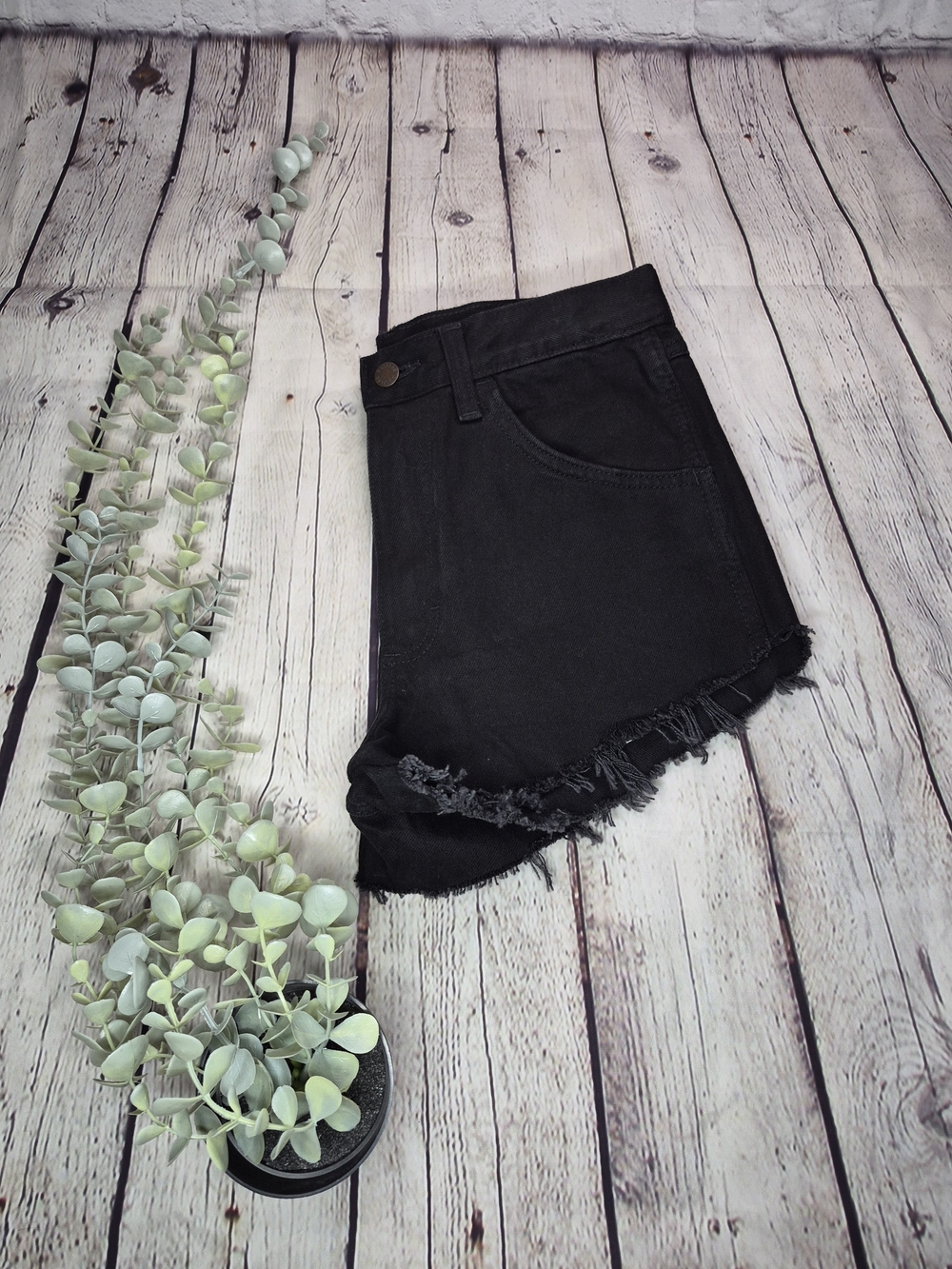Rustler Black Frayed Hem Denim Shorts